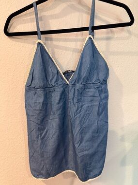 POL Blue Chambray Cami with Cream Lace Trim